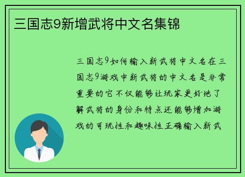 三国志9新增武将中文名集锦